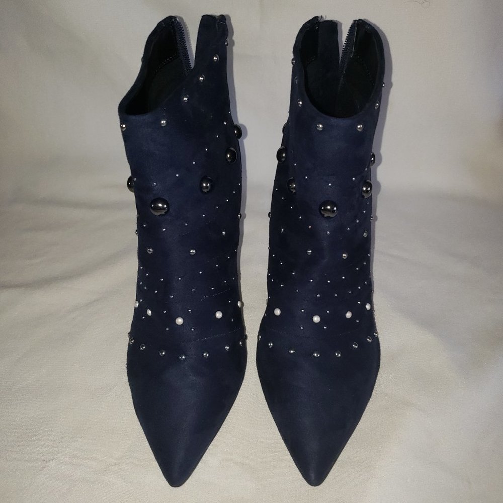 Metaphor Womens Studded Ankle Boots Blue 3 1/2" Heels Back Zipper 9M vg conditio